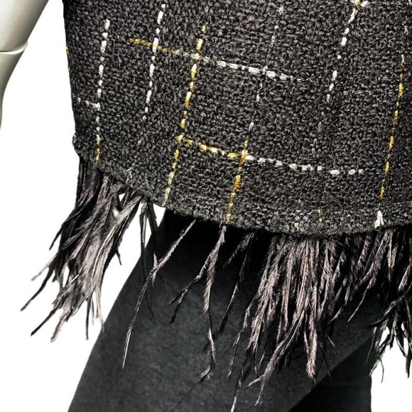 SARA CAMPBELL Metallic Windowpane Feather Trim Top - Picture 7 of 10